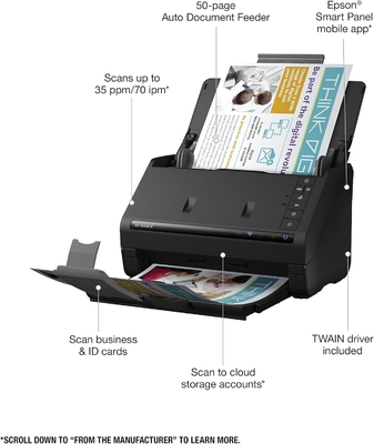 Workforce ES-500W II Wireless Color Duplex Desktop Document Scanner for PC and Mac